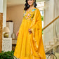 Handwork mul chanderi  yellow suit