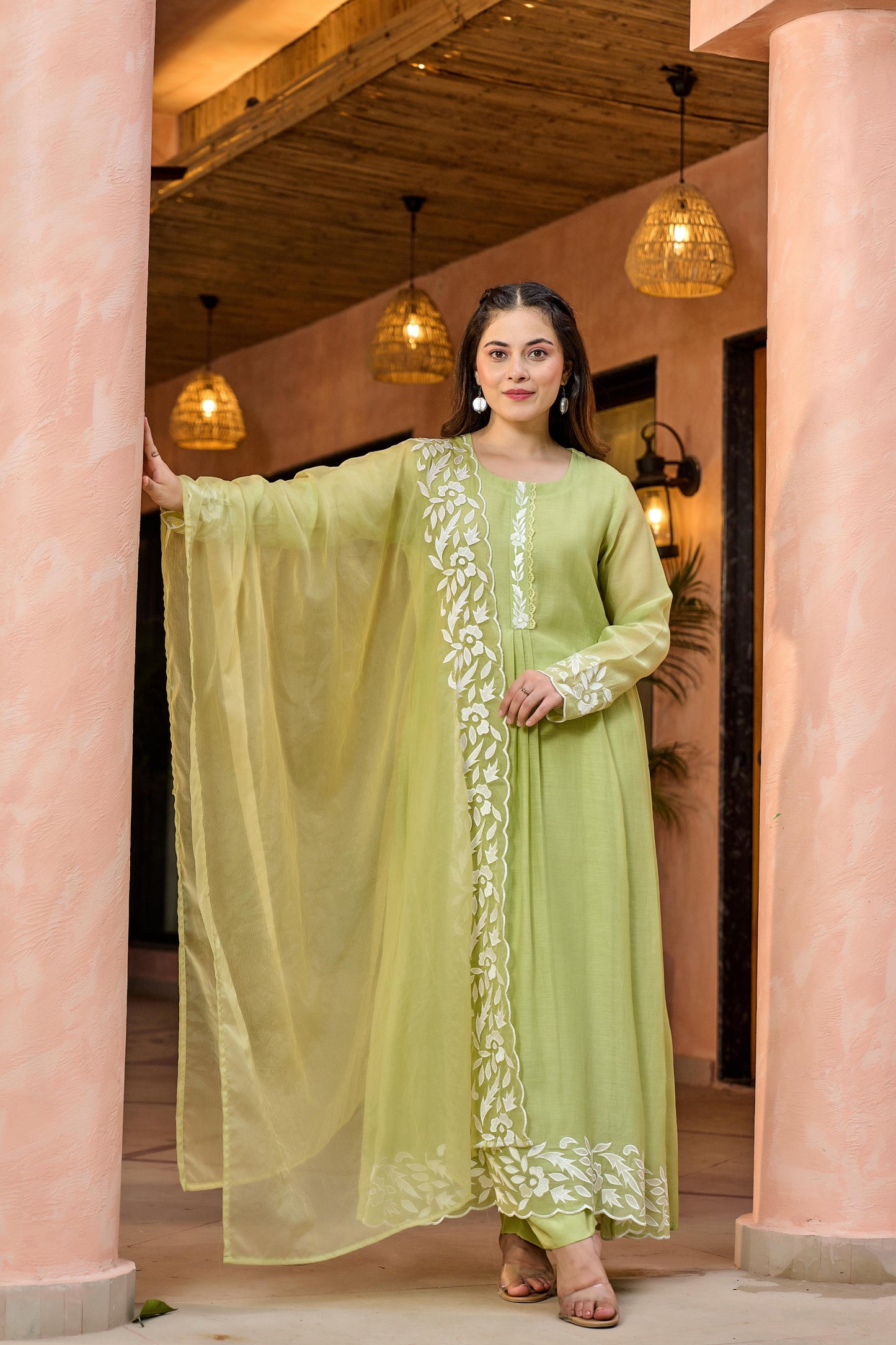 Mint Mirage Chanderi Suit Set