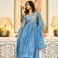 Handwork mul chanderi  blue suit