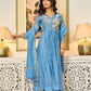 Handwork mul chanderi  blue suit