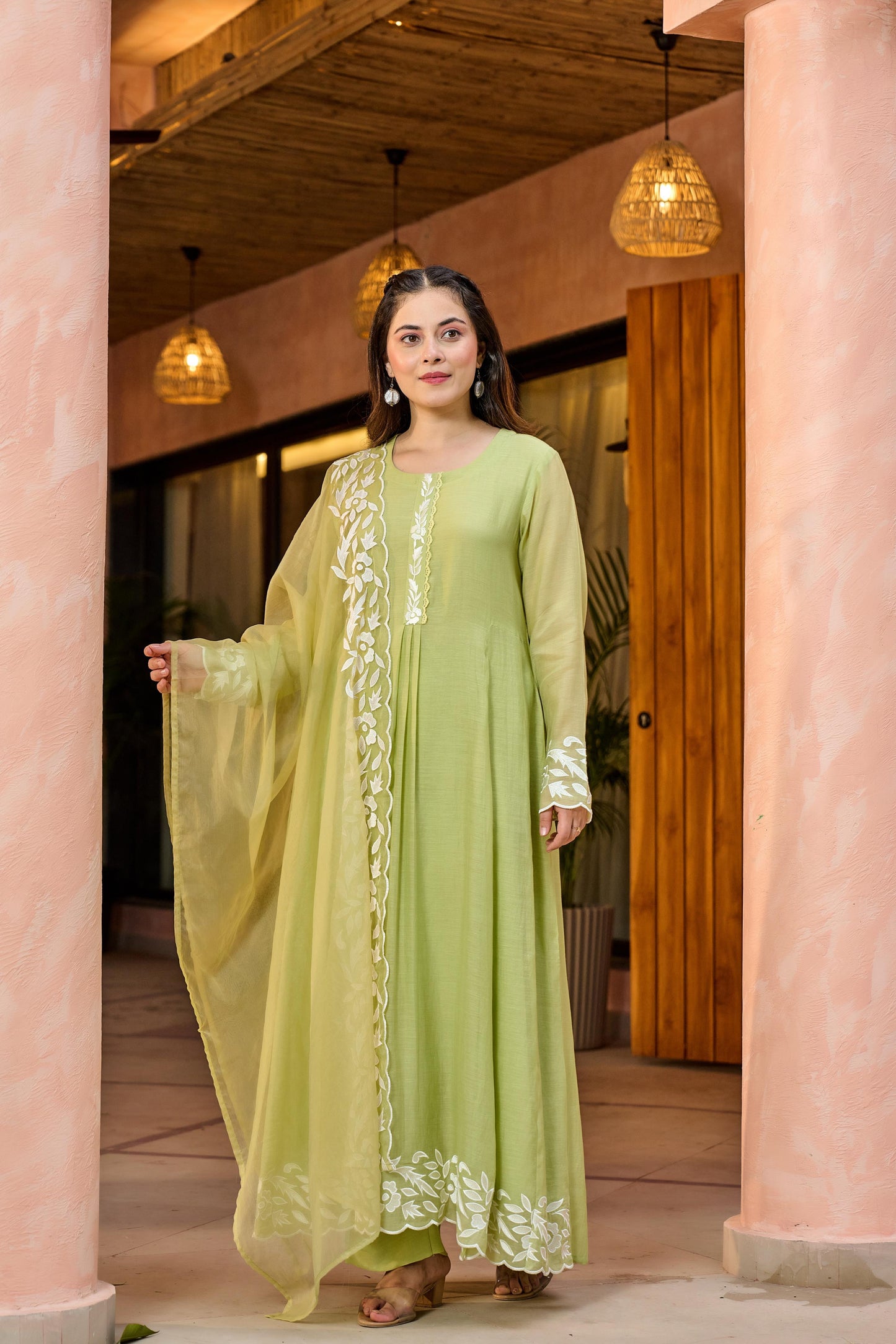 Mint Mirage Chanderi Suit Set