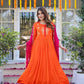 Orange chinnon suit