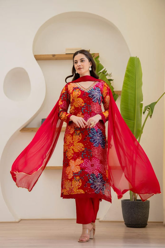 Chinnon straight cut Red Suit Set