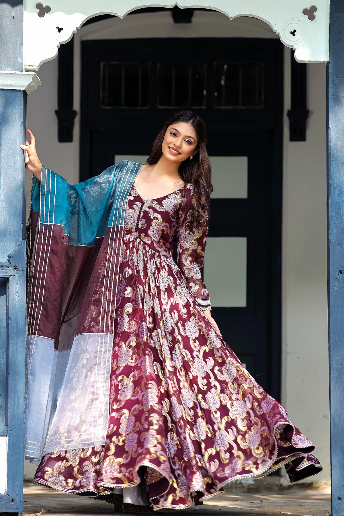 Shimmer Anarkali Long Dress BK721N