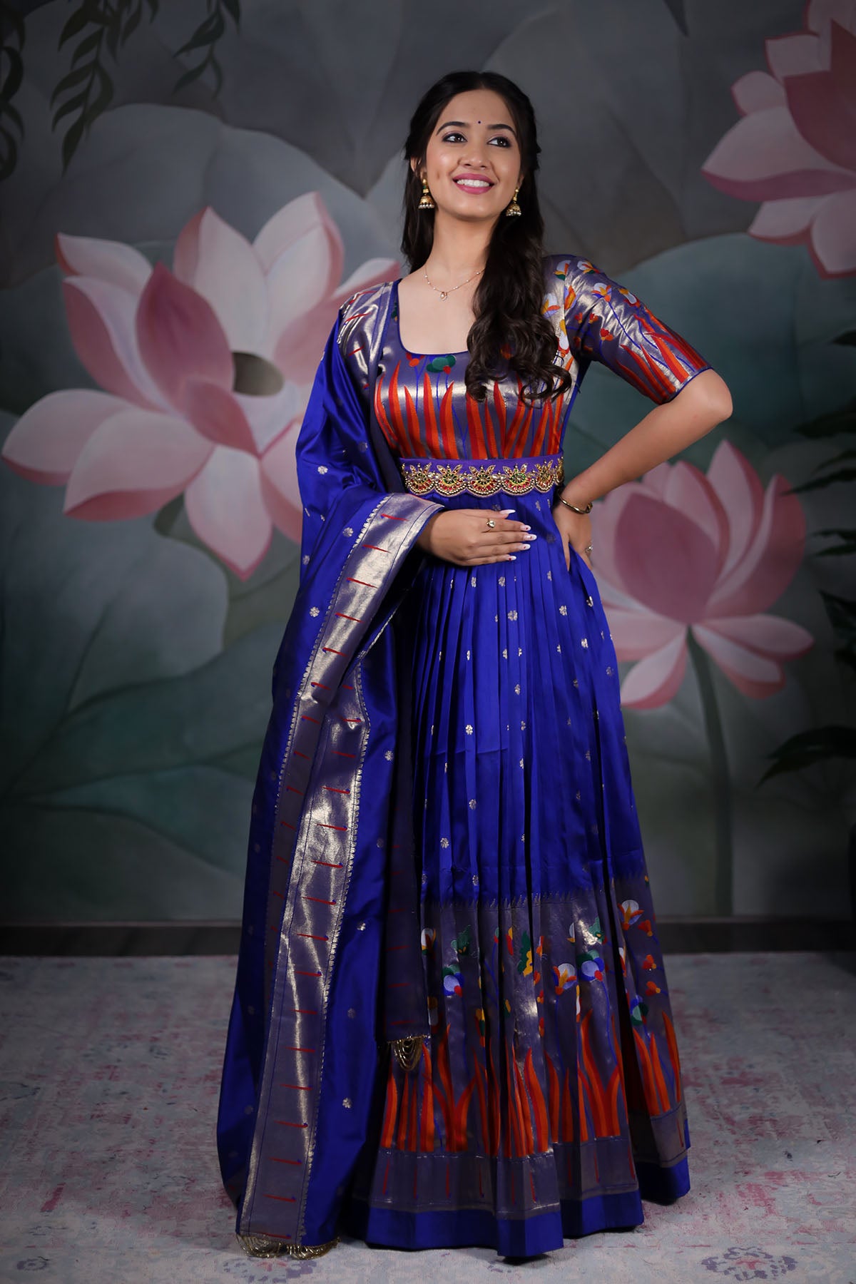 Paithani Gown with Weaving Zari Work On Gown-Teal