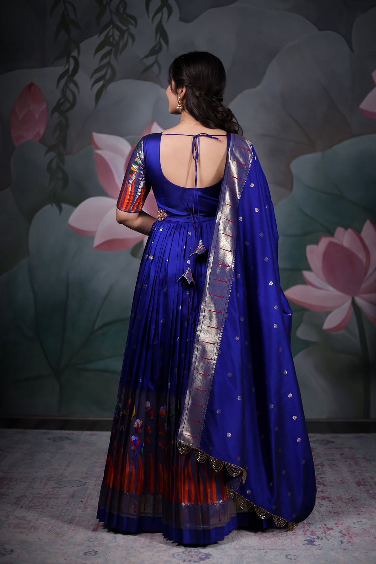 Hema | *Royal blue paithani silk fabric is a luxurious and elegant choice  for an Anarkali dress. The intricate zari and Kundan work on the waist... |  Instagram