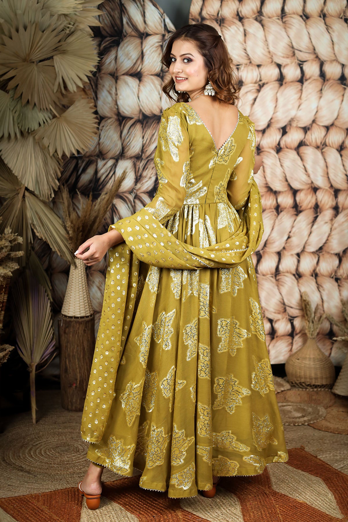 Olive Jeqcard Anarkali Dress BK610N