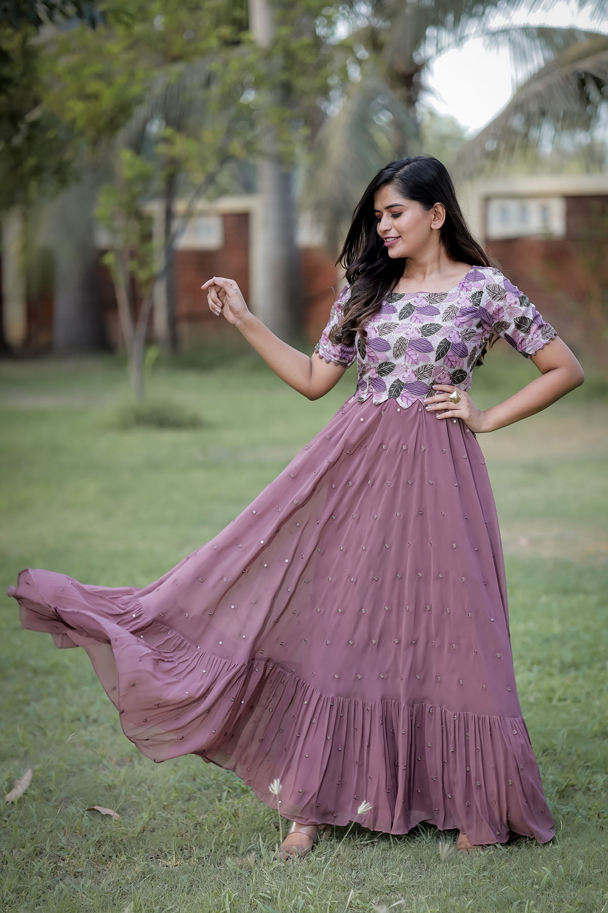 Lavender mirror long dress Bk466n